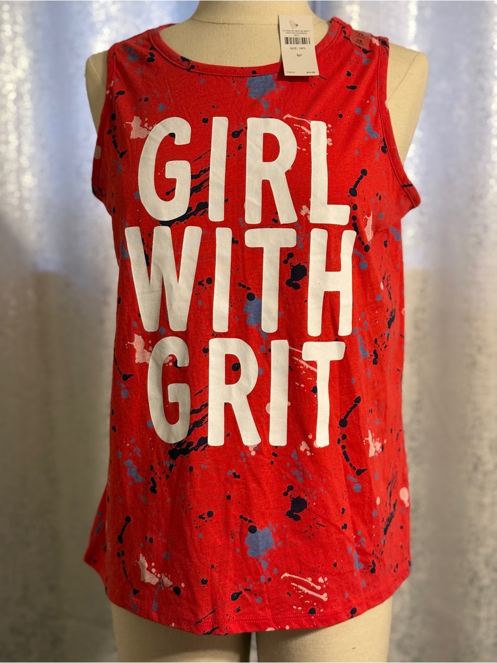 Justice Red 'Girl With Grit' Graphic Tank with Paint-Splash Print